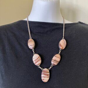 Jasper Necklace Brown & Beige Multi Stone Vtg Artisan 925 Silver